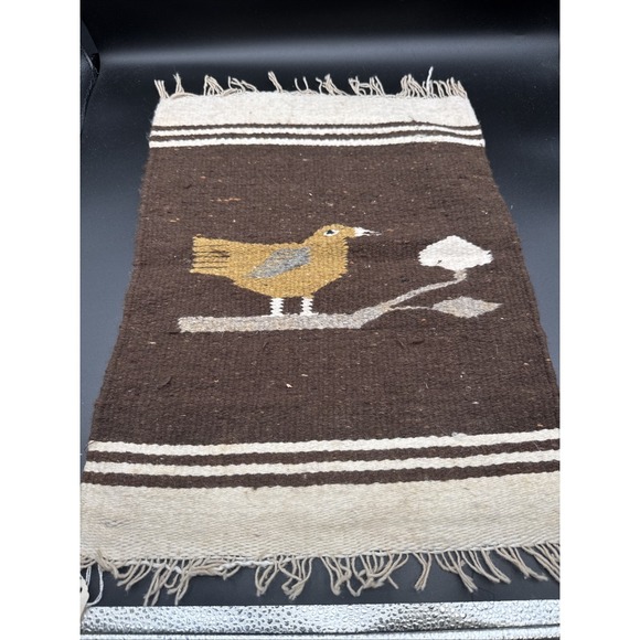 Other - Vintage Southwestern or Mexican Textile Small Rug Wall Tapestry w Bird on Branch